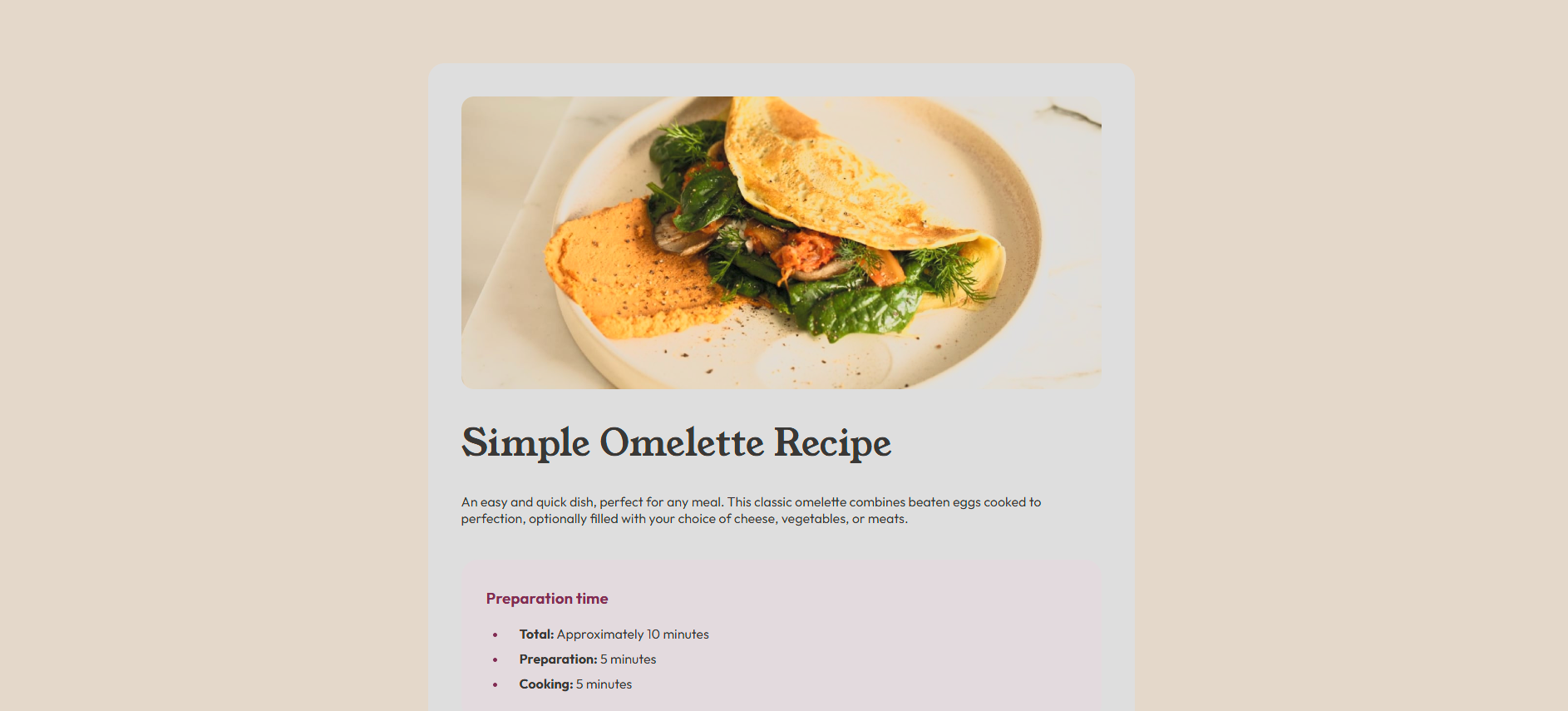 Omelette Recipe Page Screenshot